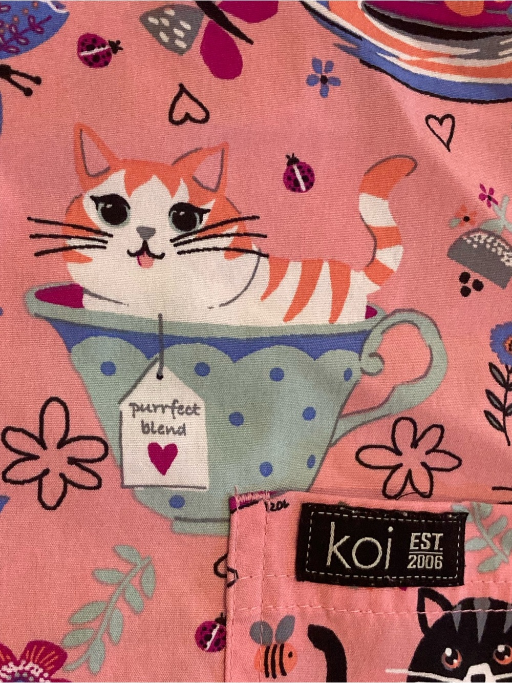 Koi Basics Cat and Tea Cup Scrub Top - Picture 3 of 4
